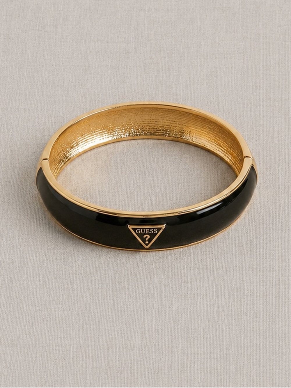 GUESS Black and Gold Logo Bangle
